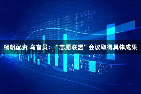 杨帆配资 乌官员：“志愿联盟”会议取得具体成果